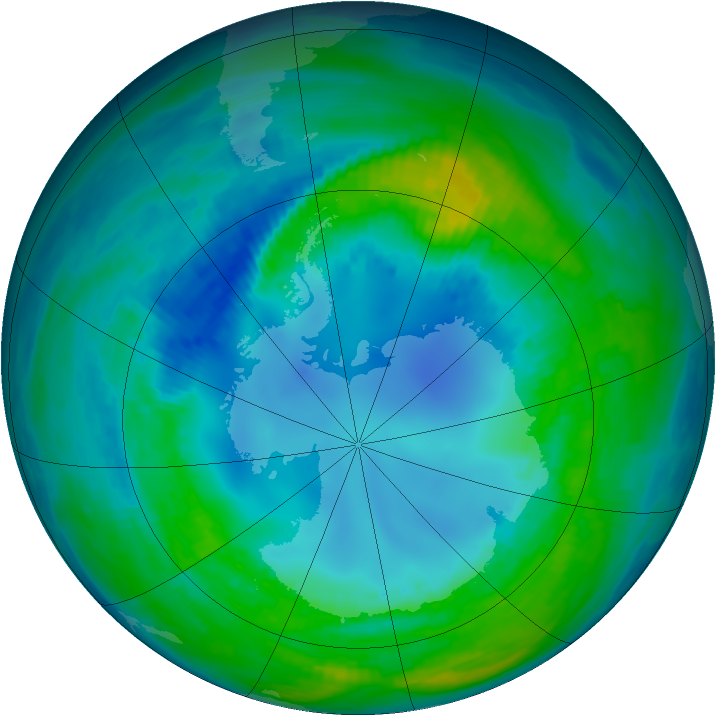 Antarctic ozone map for 29 April 1990